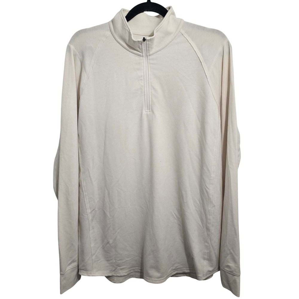 Toes on‎ the Nose Mens Large Quarter Zip Pullover Cream Off White Long Sleeve L